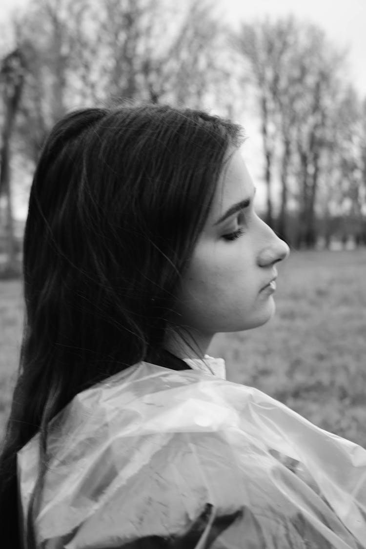 Black And White Shot Of A Profile Of A Girl