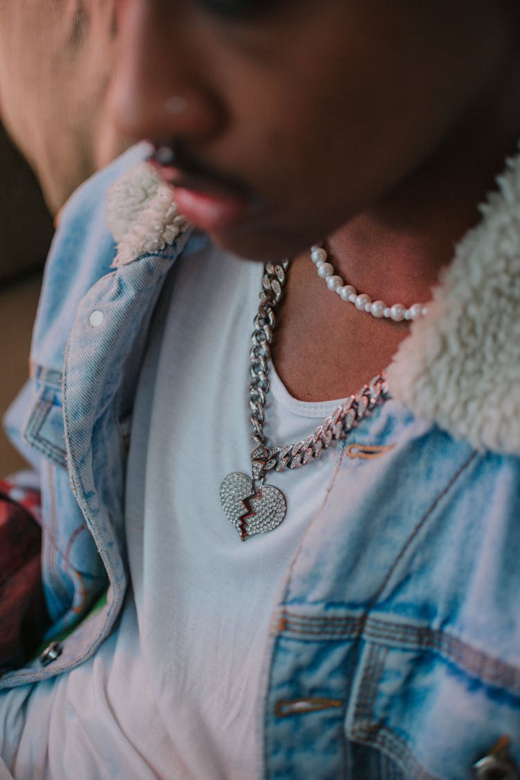 Close Up Of Necklace On Men Neck