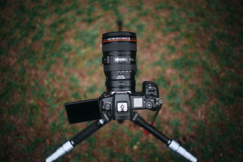 Camera setup with a wide-angle lens and tripod for night photography - pet photography under stars Camera setup with a wide-angle lens and tripod for night photography - pet photography under stars