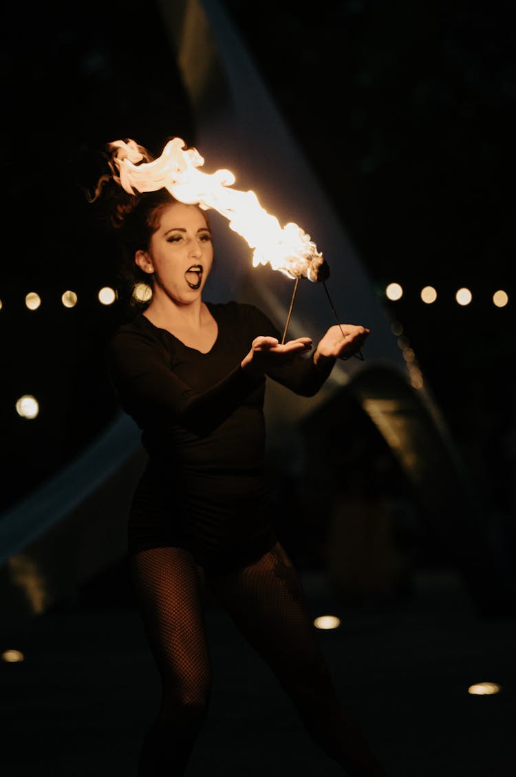 Woman Performing With Fire