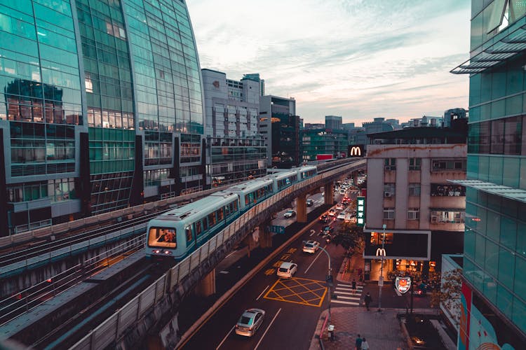 Subway Train Above Street