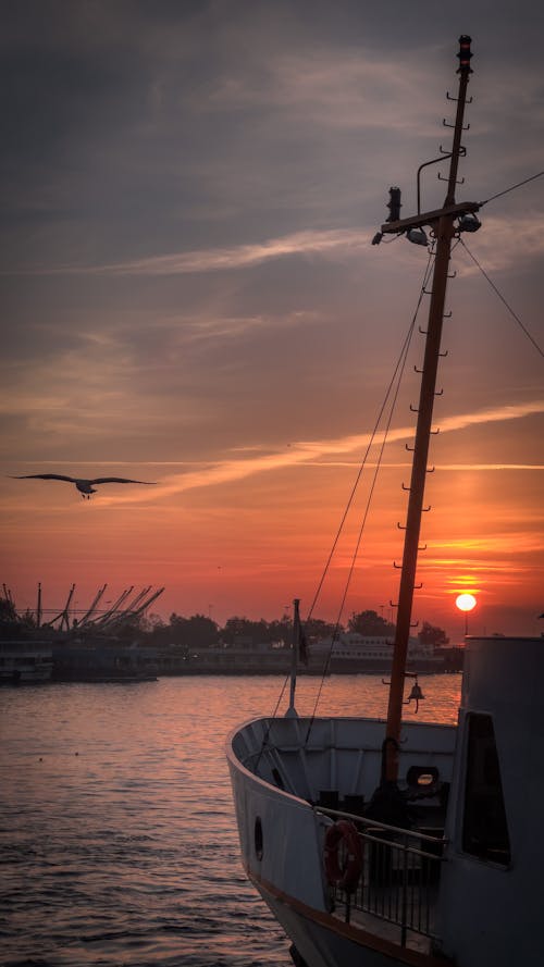 A Ship on Sea during Sunset