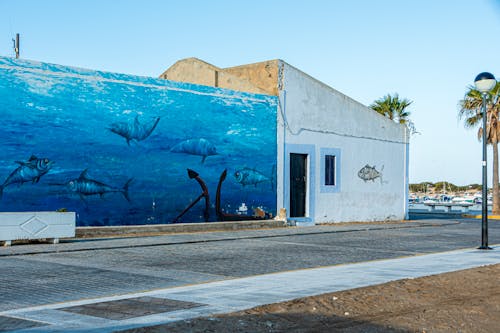Foto stok gratis dinding dihiasi, rumah nelayan, trompe l'oeil