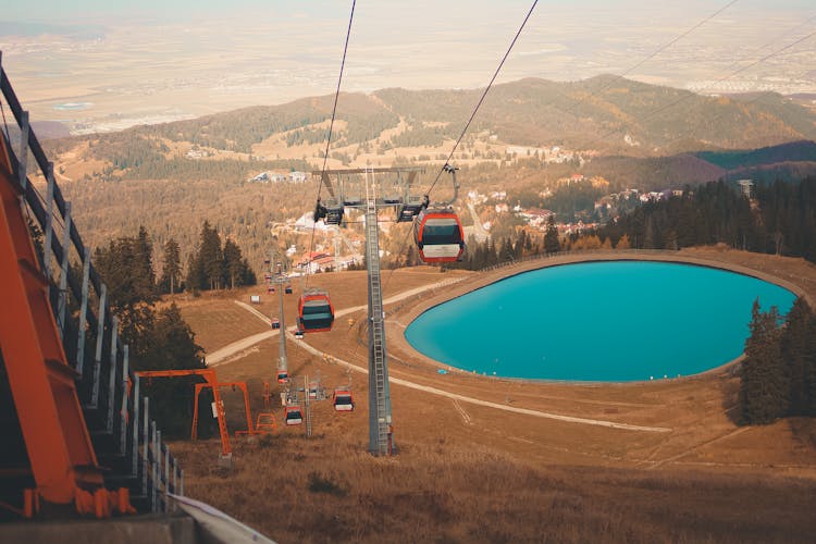 Swimming Pool And A Cable Car In A Tourist Resort 