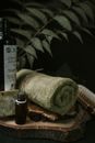 Towel, Shampoo and Bottle on Tray