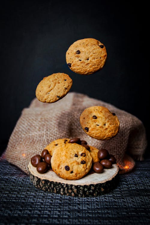 Chocolate Chip Cookies on Brown Textile