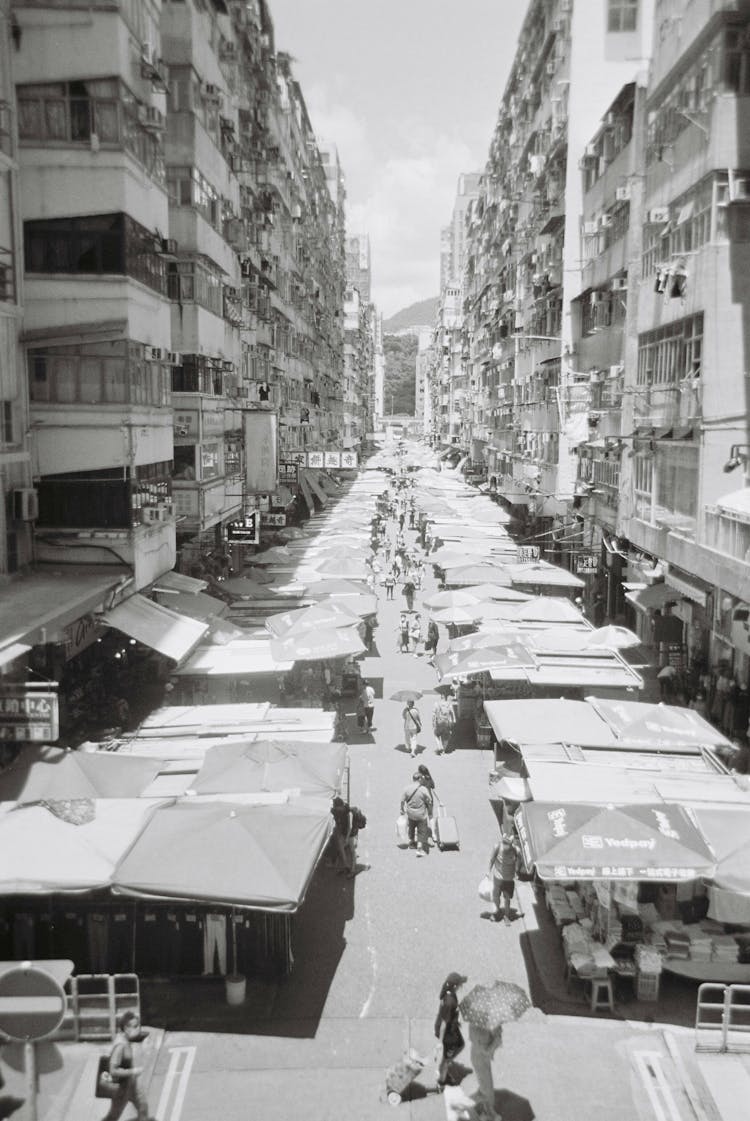 Market Stalls Along A City Street 