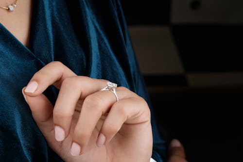 Silver Diamond Ring on Persons Finger