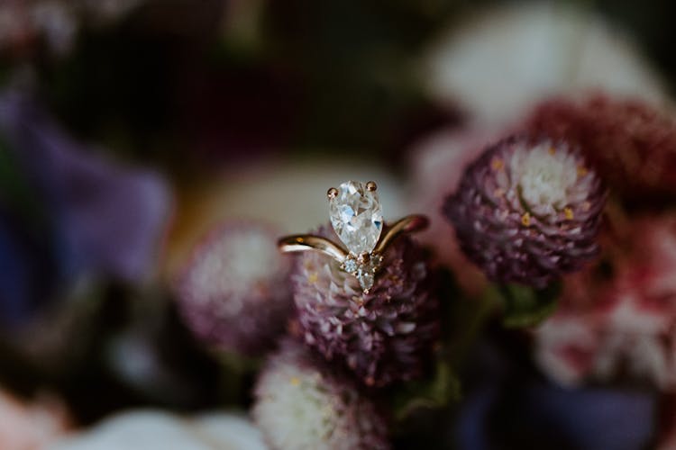 An Luxurious Diamond Ring On A Flower