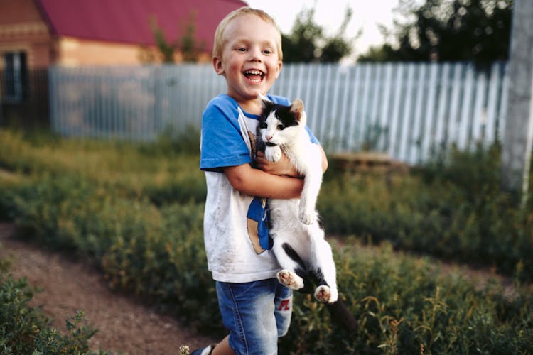 Boy With Cat In Hands