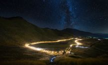 Green and Brown Mountains Under Blue Sky during Night Time