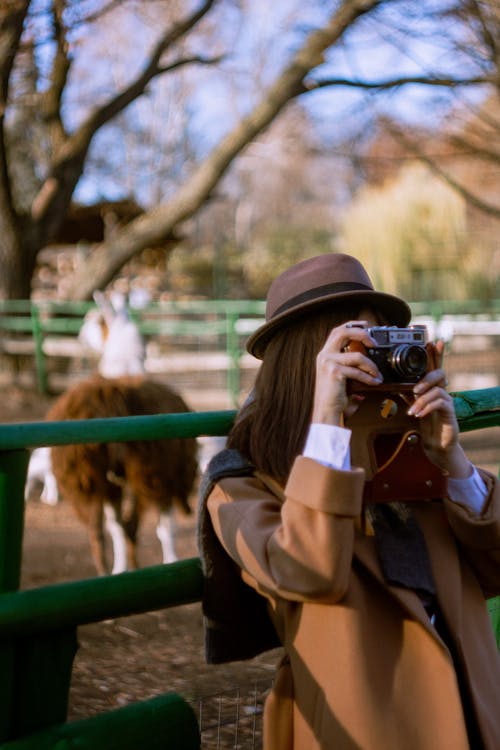 Free Woman in Brown Coat Taking a Photo Stock Photo