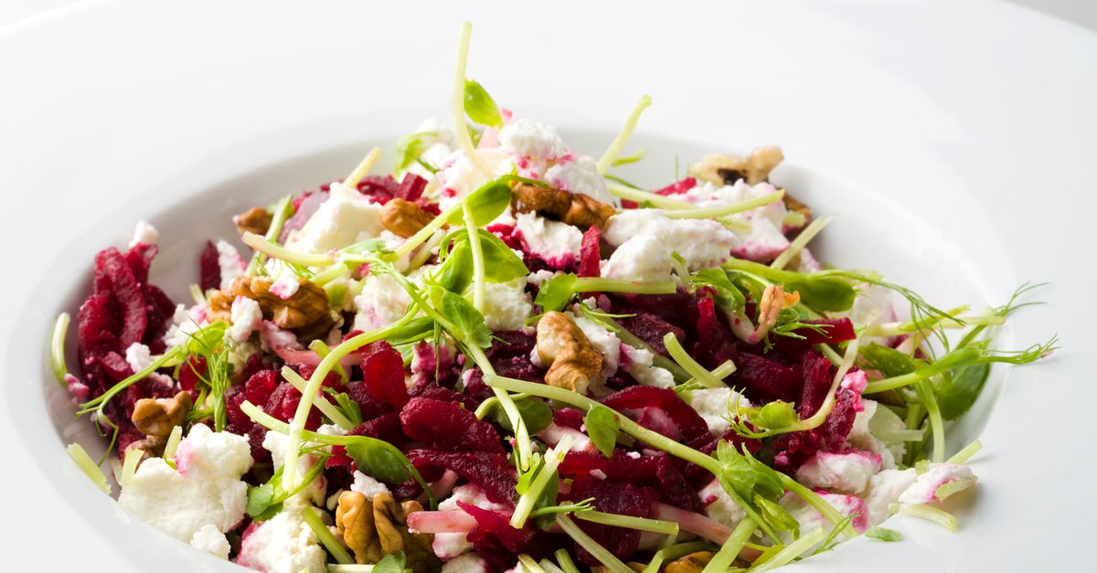 Roasted Beet and Goat Cheese Salad with Walnuts and Balsamic Vinaigrette