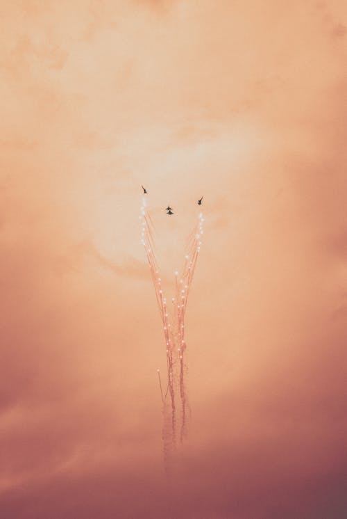 無料 垂直ショット, 戦闘機, 日没の無料の写真素材 写真素材