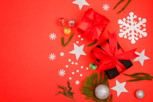 Free Black and Red Gift Boxes on Red Background Stock Photo