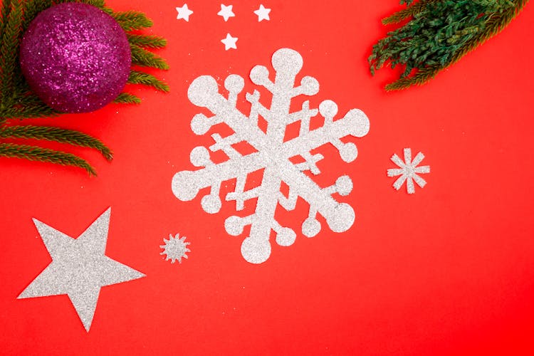 Christmas Decorations On A Red Background