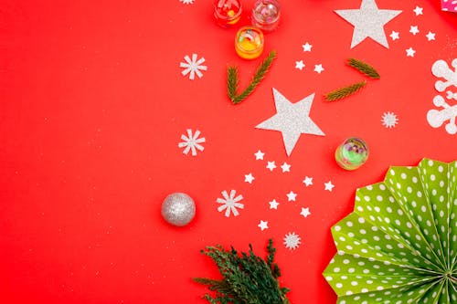 Christmas Decorations on Red Background