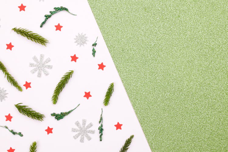 Card With A Christmas Pattern On Green Background