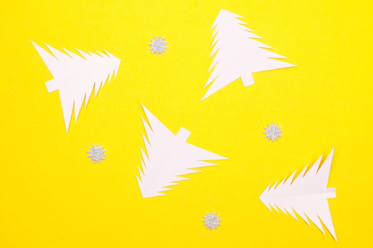 Yellow And White Christmas Trees Cutout