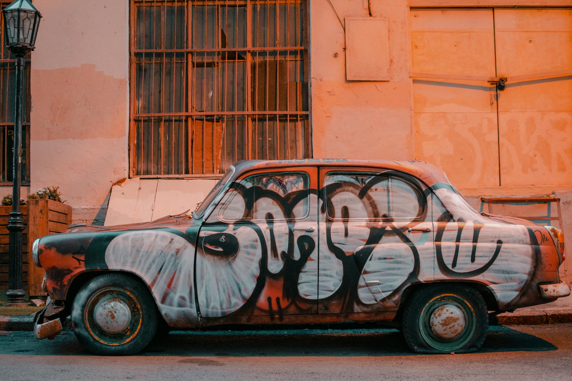 A Vandalized Vintage Car