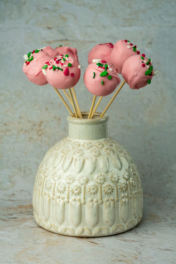 Pink cake pops in a vase