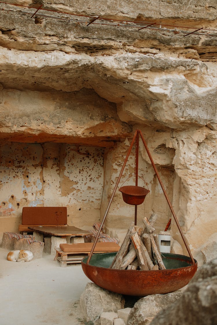 Old Brass Outdoor Kitchen In Cave