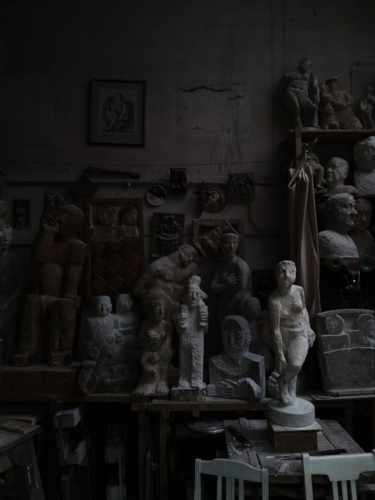 Statues And Sculptures In Art Studio