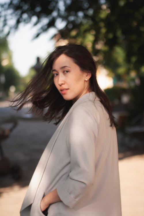 Woman in Beige Blazer