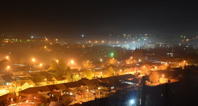 A stunning aerial view of city lights illuminating urban streets at night, capturing the essence of vibrant city life.