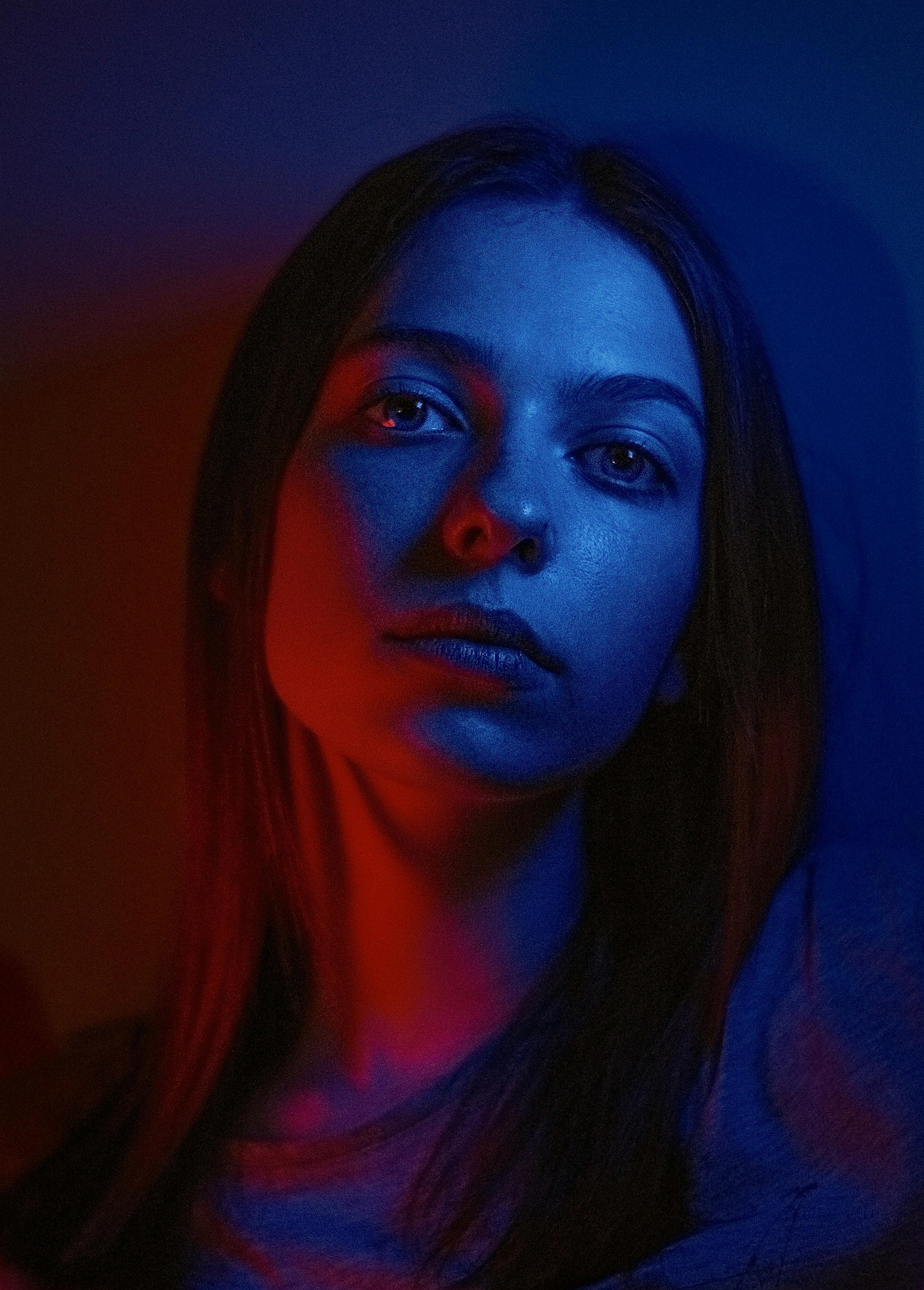 Blue Light on Woman Face · Free Stock Photo