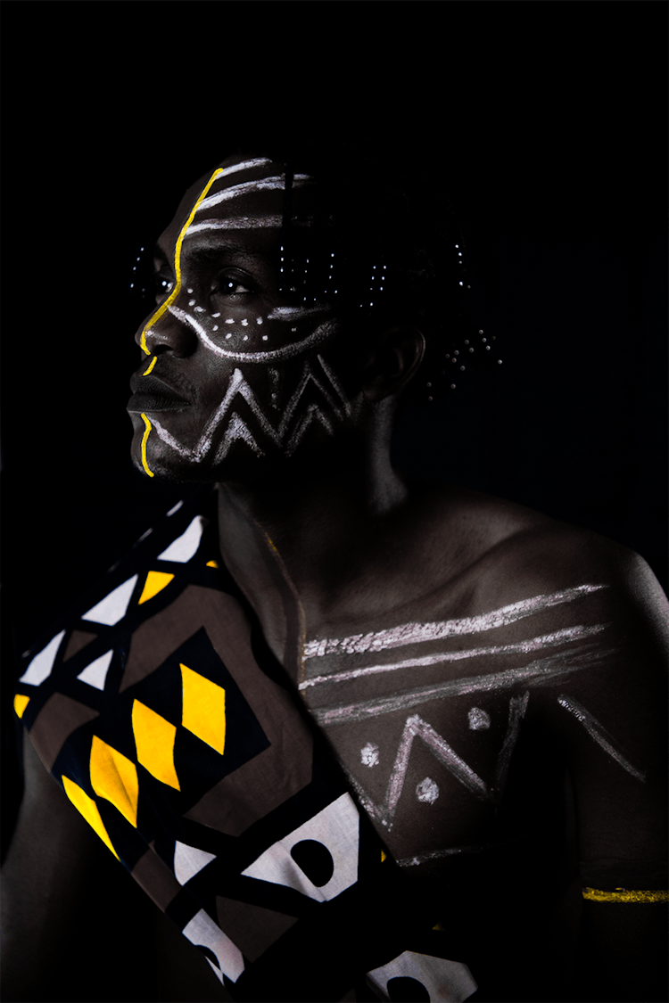 Black Man Model With Tribal Paintings On Skin