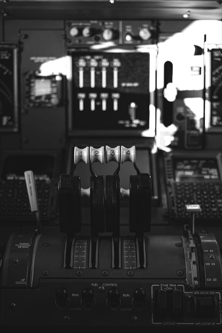 Close Up Of Cockpit Interior In Airplane