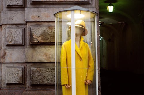 Бесплатное стоковое фото с желтое пальто, концептуальный, манекен