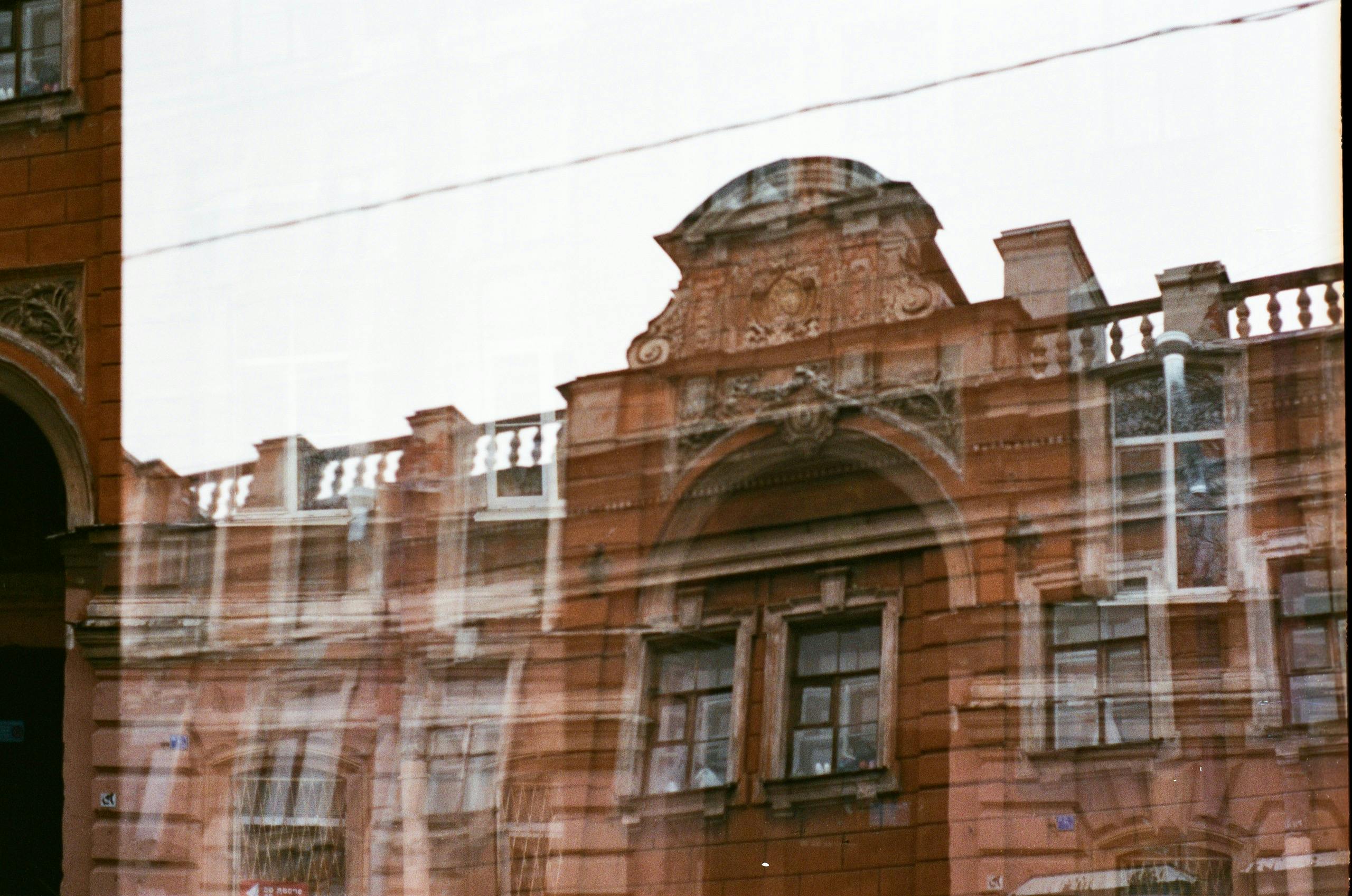 Artistic double exposure of an ornamented building in St. Petersburg, Russia.