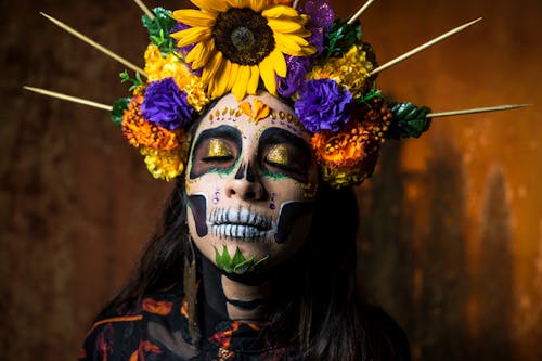 คลังภาพถ่ายฟรี ของ dia de los muertos, กะโหลกศีรษะ, การจัดดอกไม้