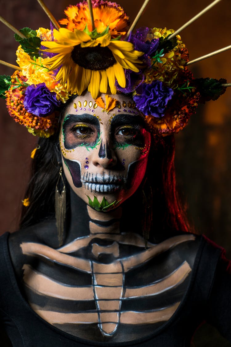 Woman With Face Paint For Day Of Dead