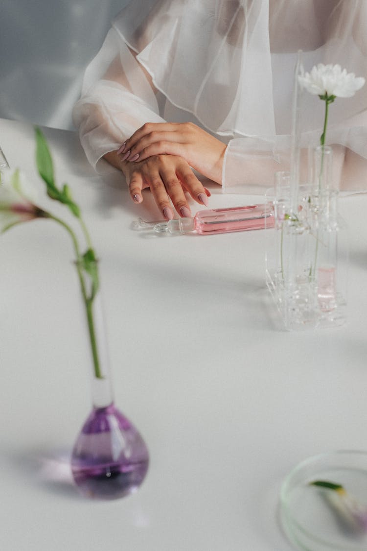 Chemistry Flasks And Plants On Table