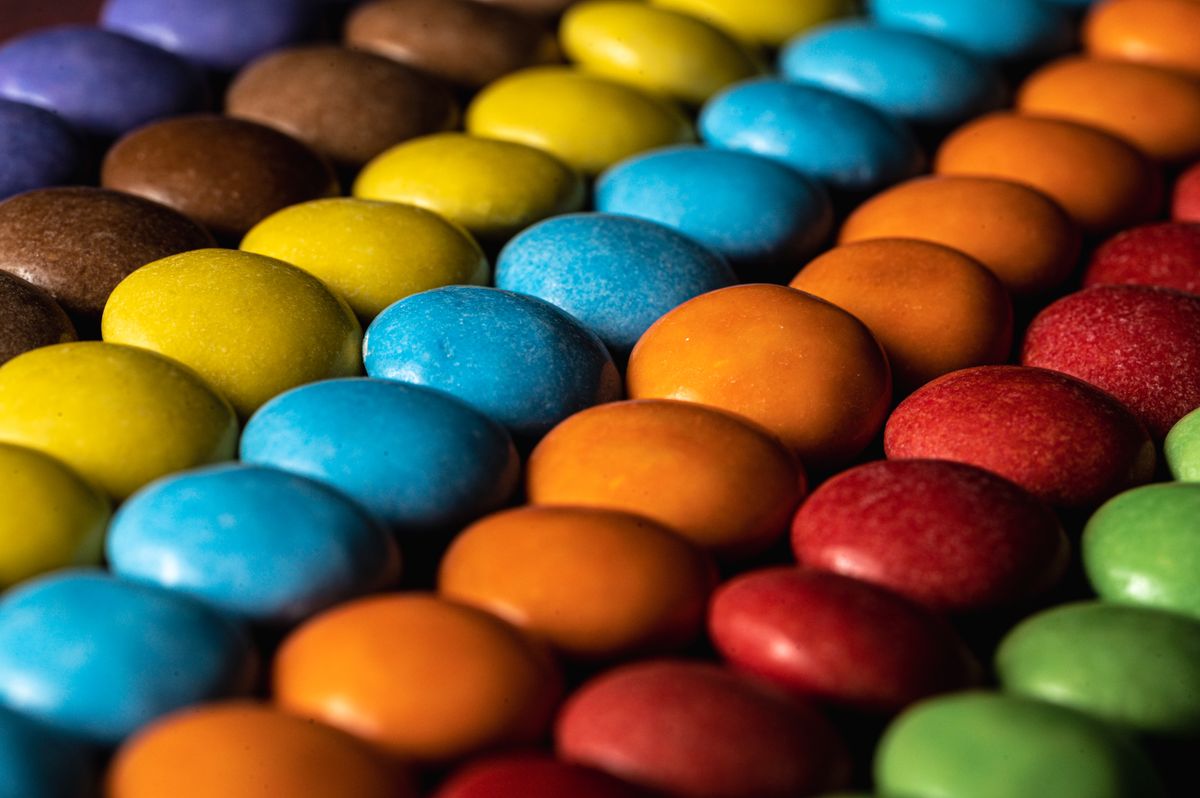Close-up of colorful candies showcasing an array of vibrant colors and textures.
