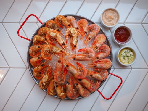 Free Cooked Shrimps on White Ceramic Plate Stock Photo