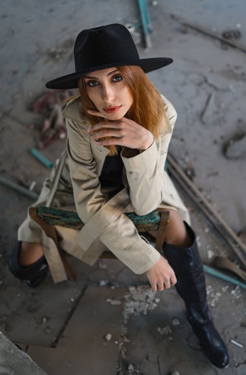 Redhead Woman in Hat and Coat