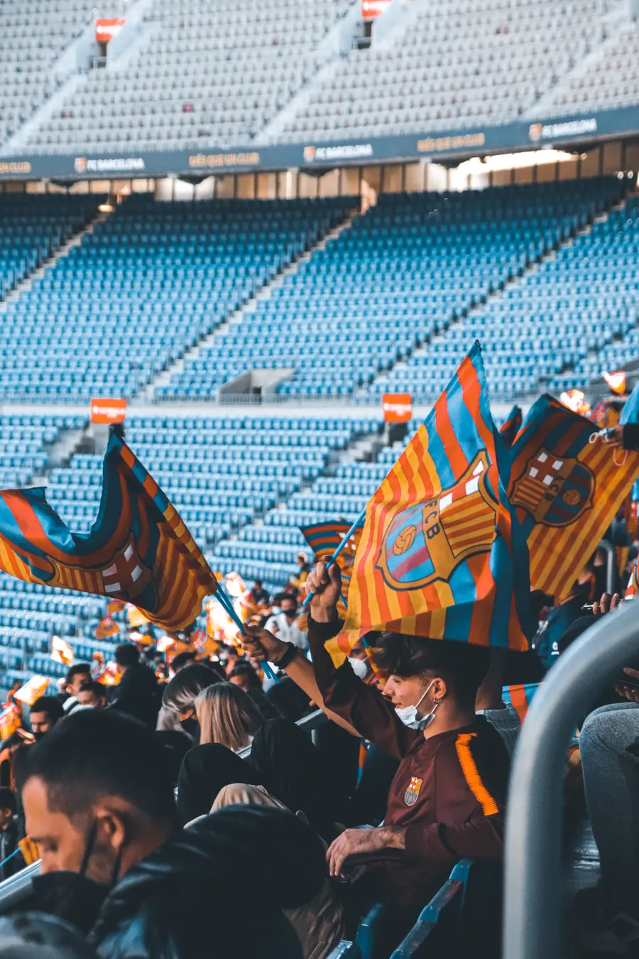 Supporters avec drapeaux dans les tribunes