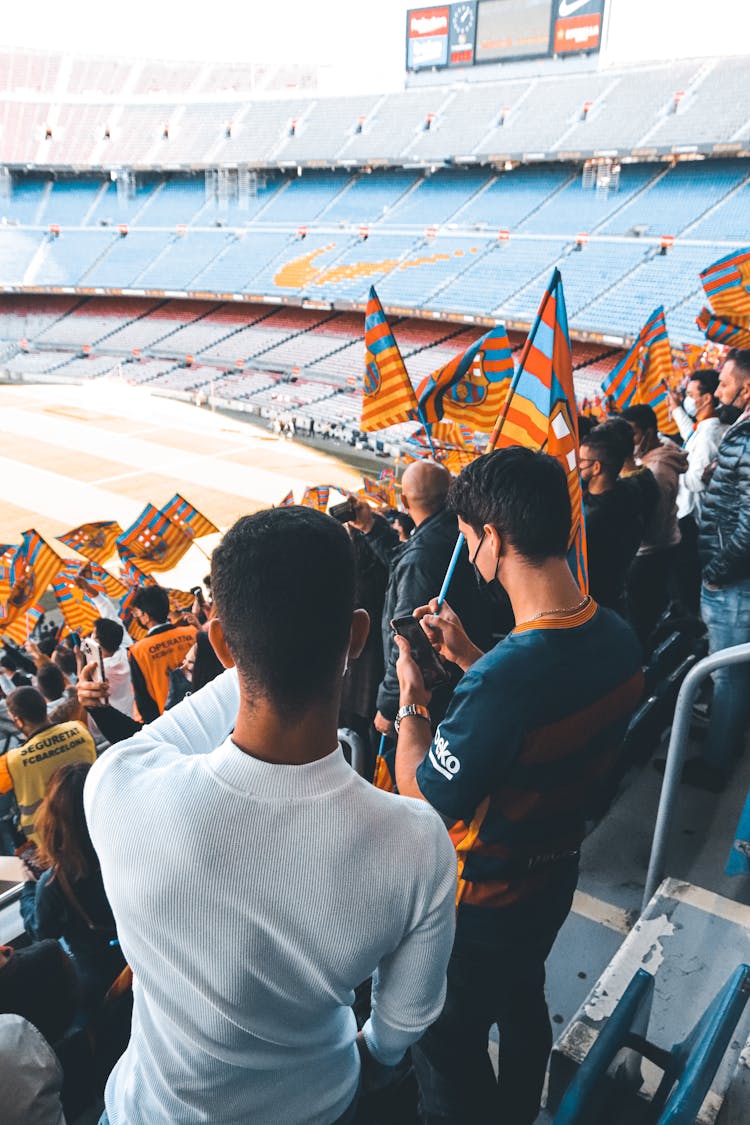 People On Stadium With Barcelona Flags