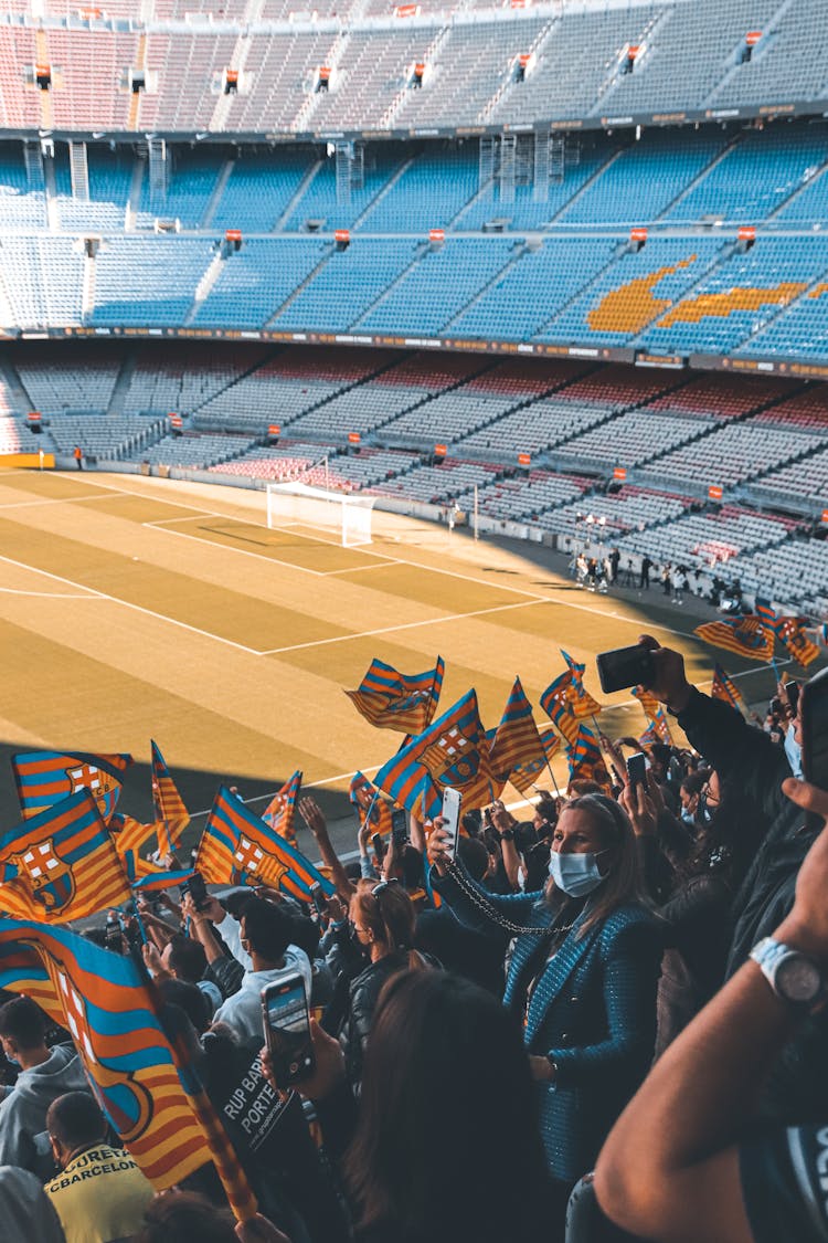 People Cheering On Sport Stadium