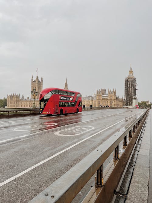 A Red Bus on the Road