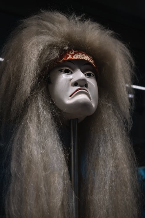 Free Close-Up Shot of a Scary Mask With Long Hair Stock Photo