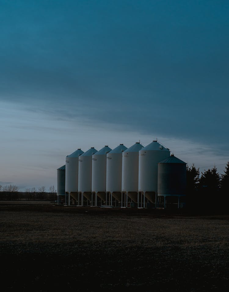 Row Of Silos At Farm