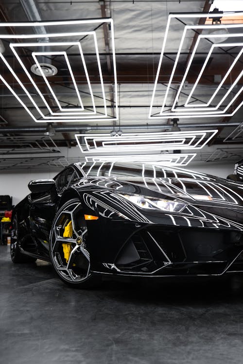 Black Sports Car Parked on a Garage
