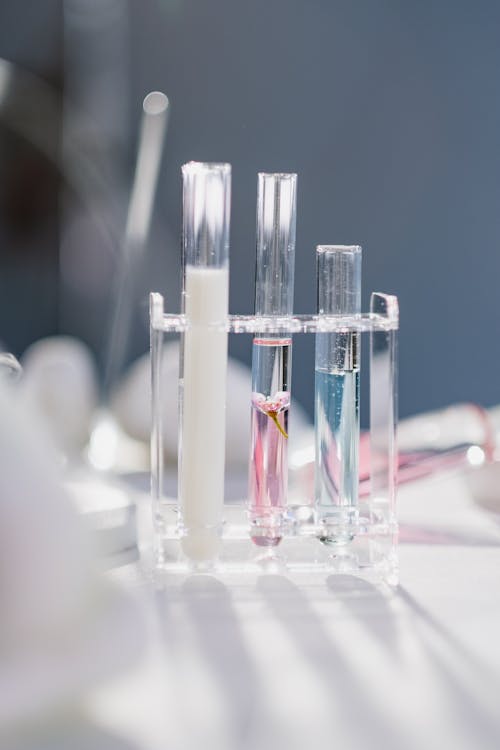 Test Tubes with Liquids on Table