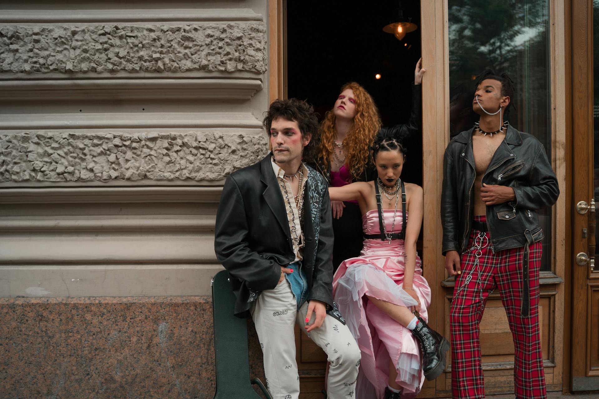 Four Young People in Punk Fashion