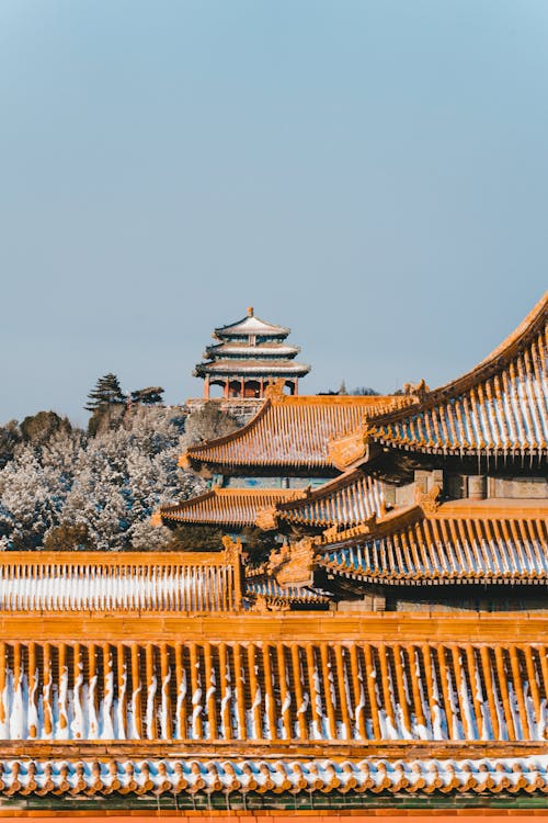 Free Temple Roofs Covered with Snow Stock Photo
